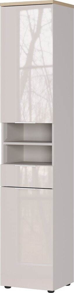 Krémová lesklá vysoká/úzká koupelnová skříňka 39x190 cm Tavira – Germania