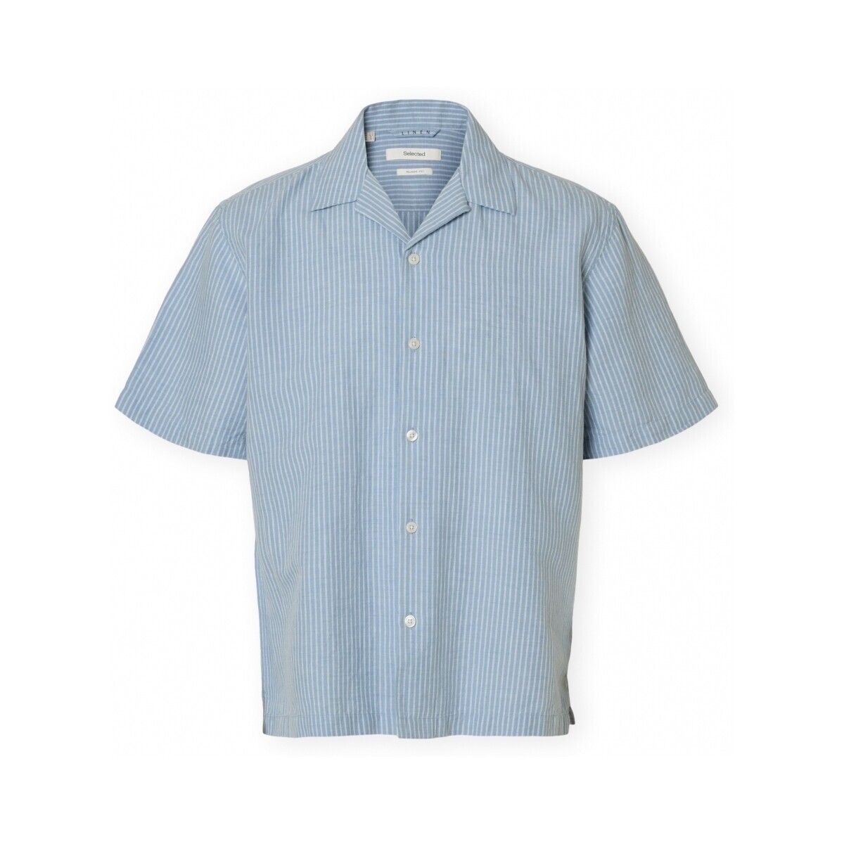 Selected  Noos RlxClay Linen Shirt - Dusty Blue/White  Modrá