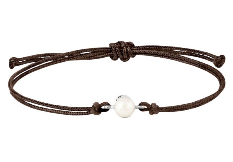 PDPAOLA Hnědý textilní náramek s pravou perlou Orion PU02-A54-U