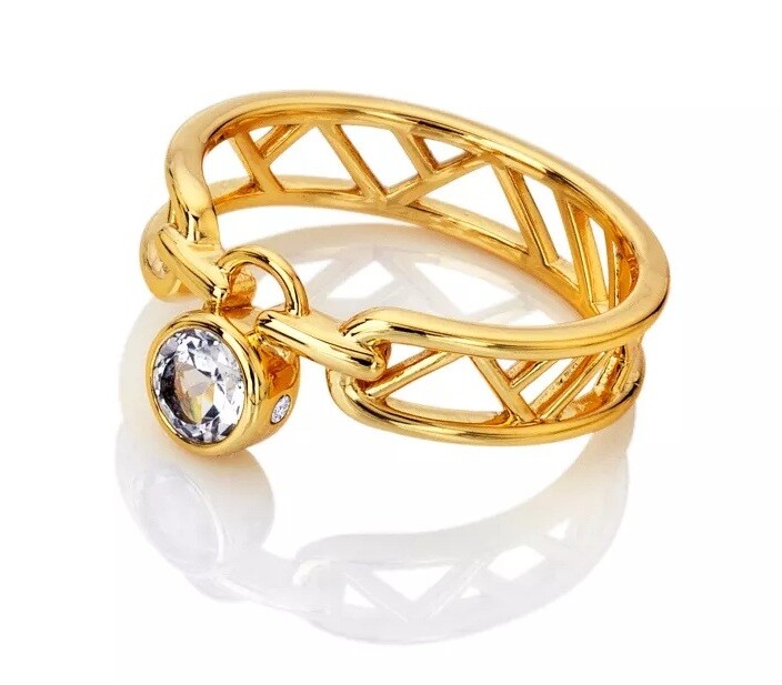 Hot Diamonds Stylový pozlacený prsten s topazem a diamantem Revolve DR301 51 mm