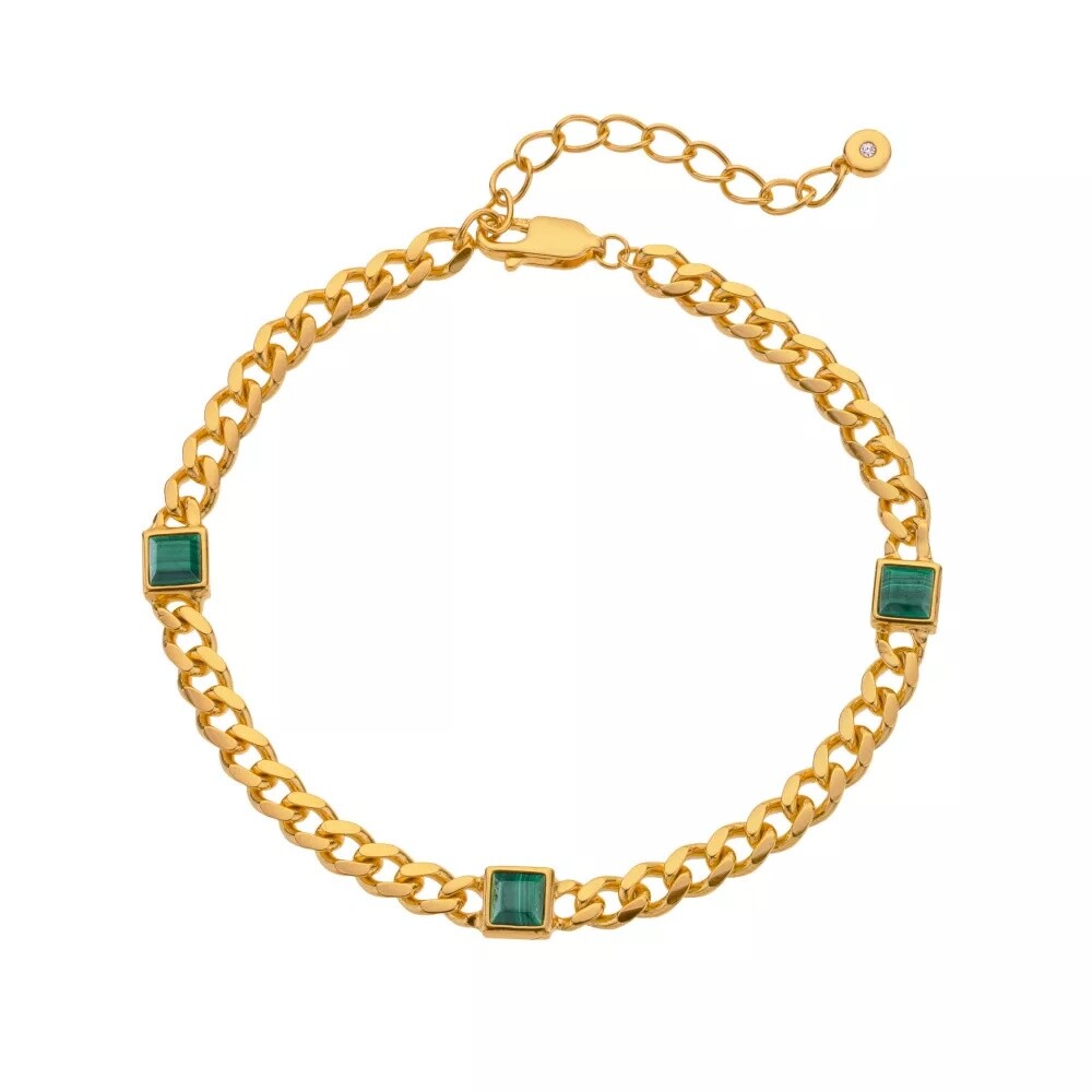 Hot Diamonds Robustní pozlacený náramek s malachity a diamantem Rivive DL712