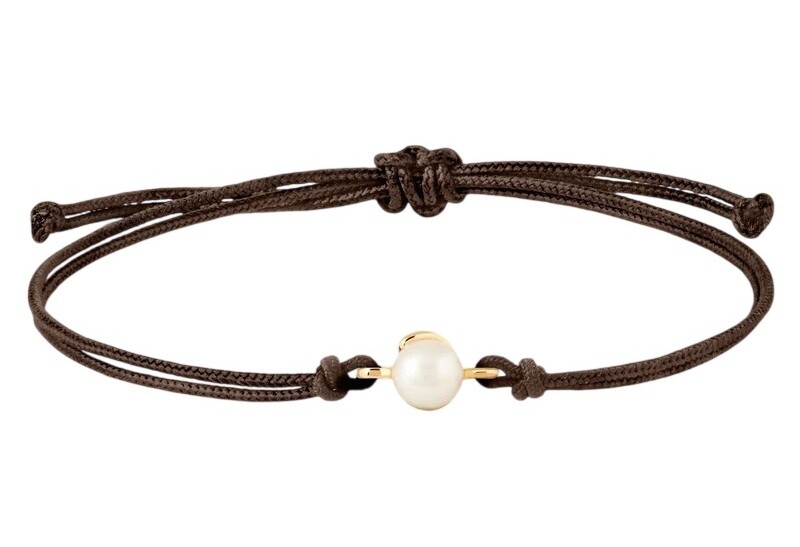PDPAOLA Hnědý textilní náramek s pravou perlou Orion PU01-A54-U