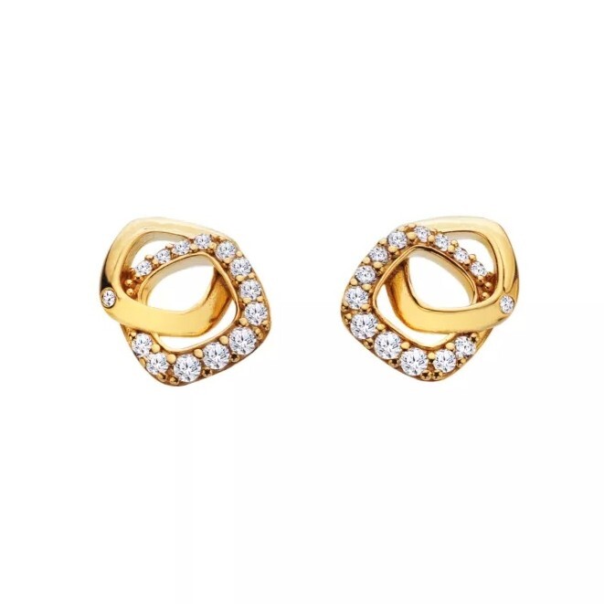 Hot Diamonds Moderní pozlacené náušnice s diamanty a topazy Connected DE857