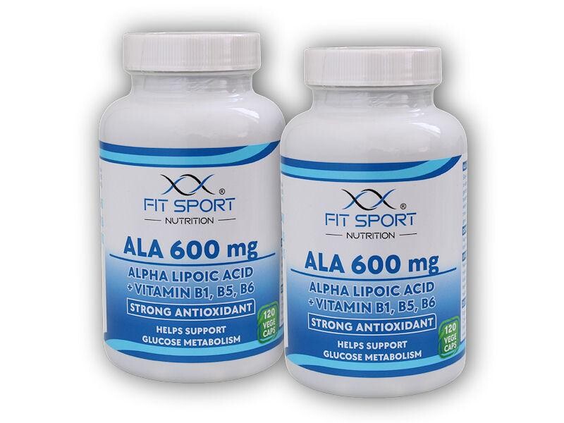 FitSport Nutrition 2x ALA 600mg Alpha Lipoic Acid + Vitamin B1,B5,B6 120 vege caps - Kyselina Alfa Lipoová