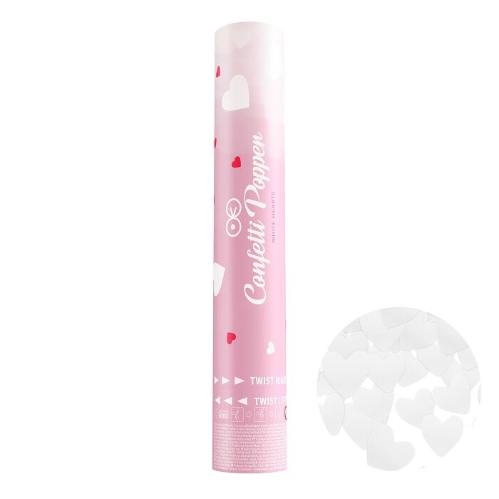 Konfety vystřelovací bílé ve tvaru srdce 30 cm