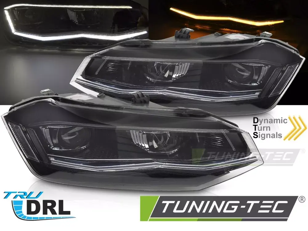 STŘÍBRNÉ LED SVĚTLOMETY SEQ DRL VW POLO 2G 17-21