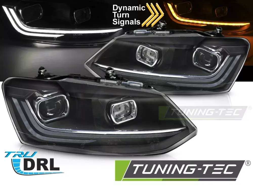 STŘÍBRNÉ LED SVĚTLOMETY SEQ DRL pro VW POLO 6R 09-17