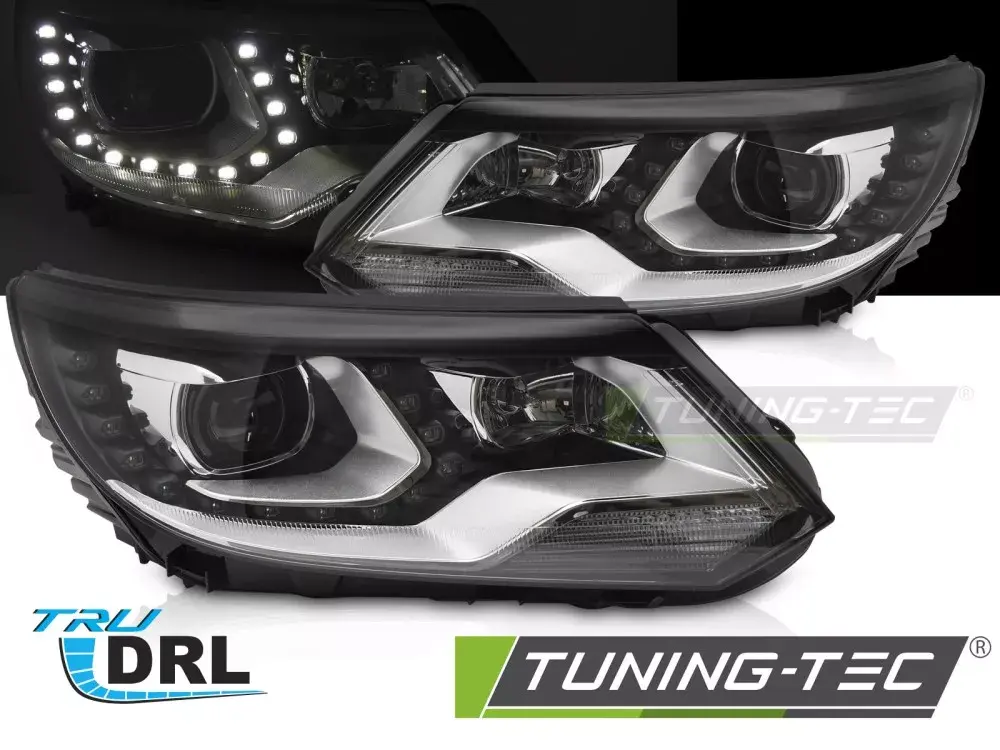 LED SVĚTLOMETY DRL ČERNÝCH PRO VW TIGUAN I 11-15