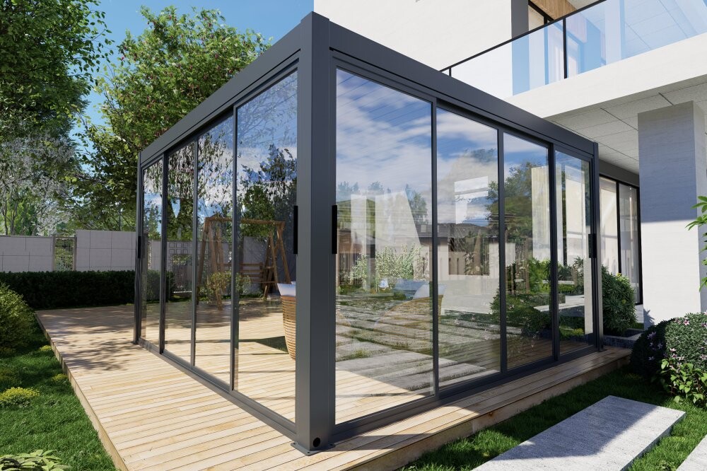 Posuvná skleněná stěna 4 m pro pergolu NOVA LUX