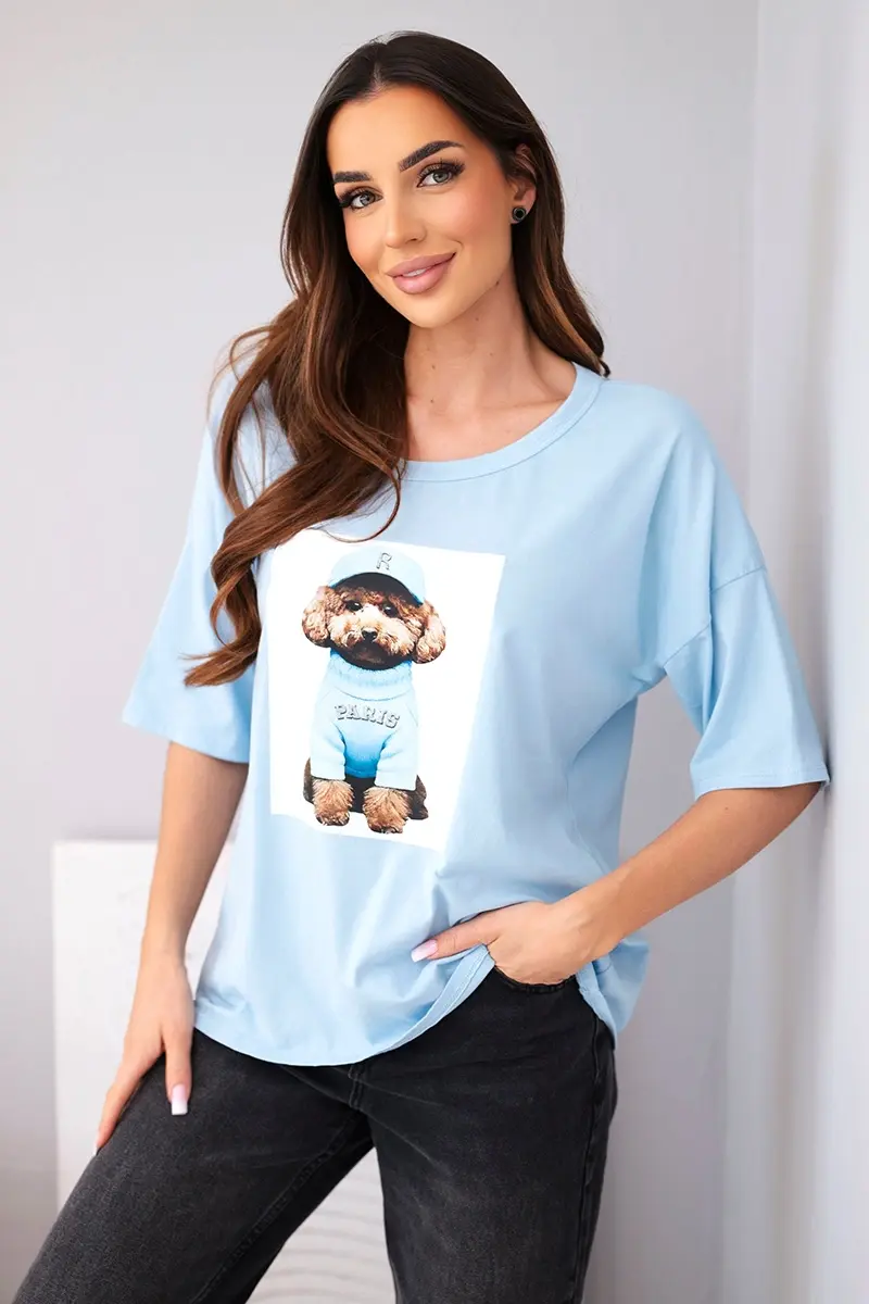 Kesi dámské oversized bavlněné tričko s potiskem modré