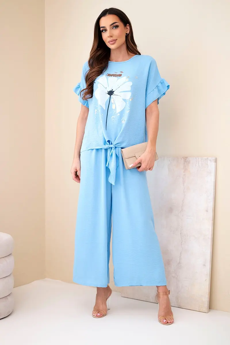 Dámský viskózní set s květinovým topem a kalhotami