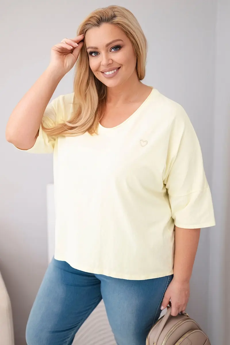Kesi Włoski dámská oversized plus size halenka V-neck žlutá