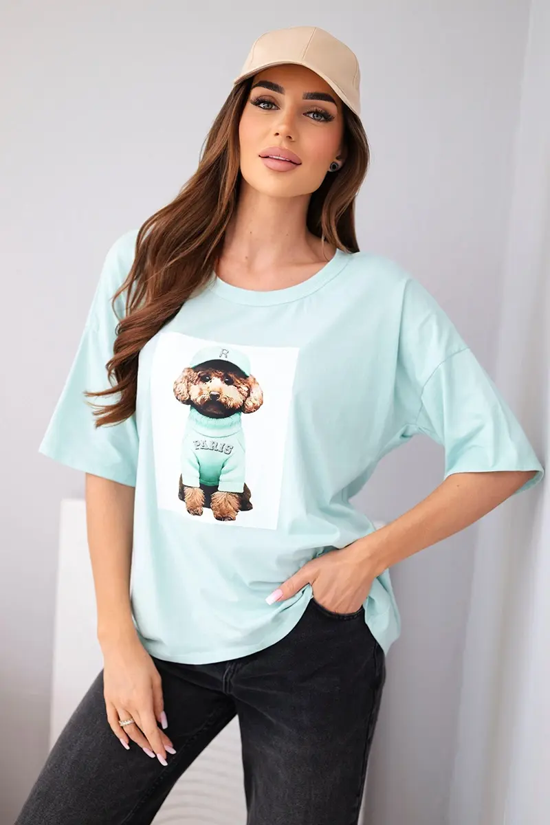 Kesi Włoski oversize dámské tričko s potiskem mint