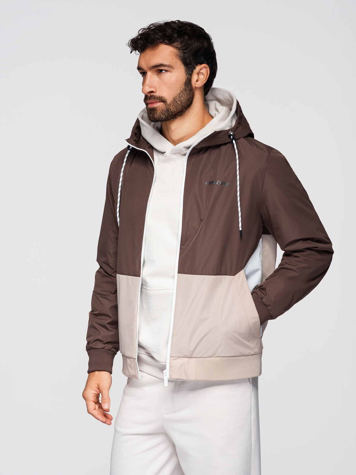 Ombre pánská funkční přechodná bunda s kapucí - olivová