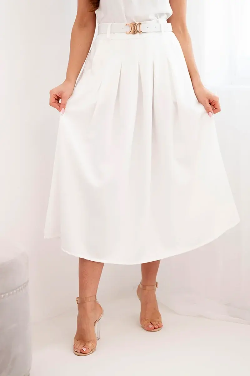 Dámská viskózová sukně s páskem a záhyby, ecru