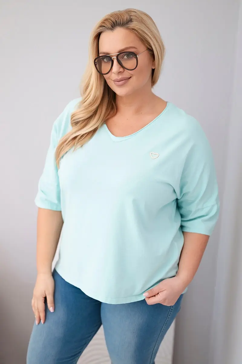 Dámská oversized plus-size halenka Kesi s V-výstřihem v mentolové barvě