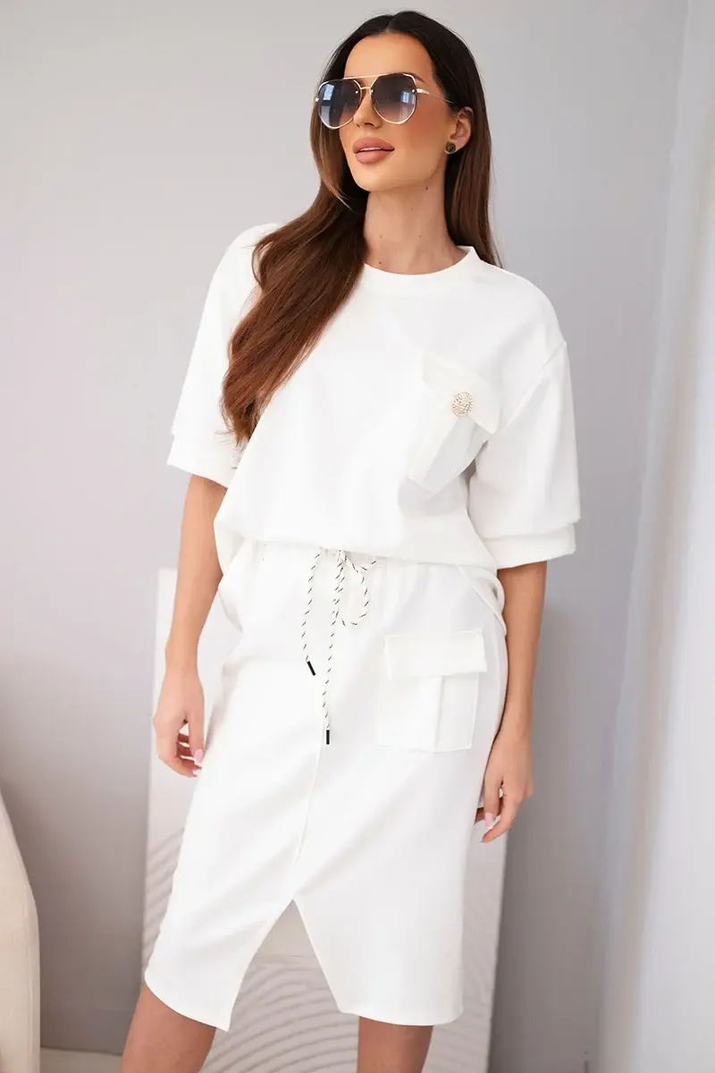 Dámský set s blůzkou a midi sukní, ecru