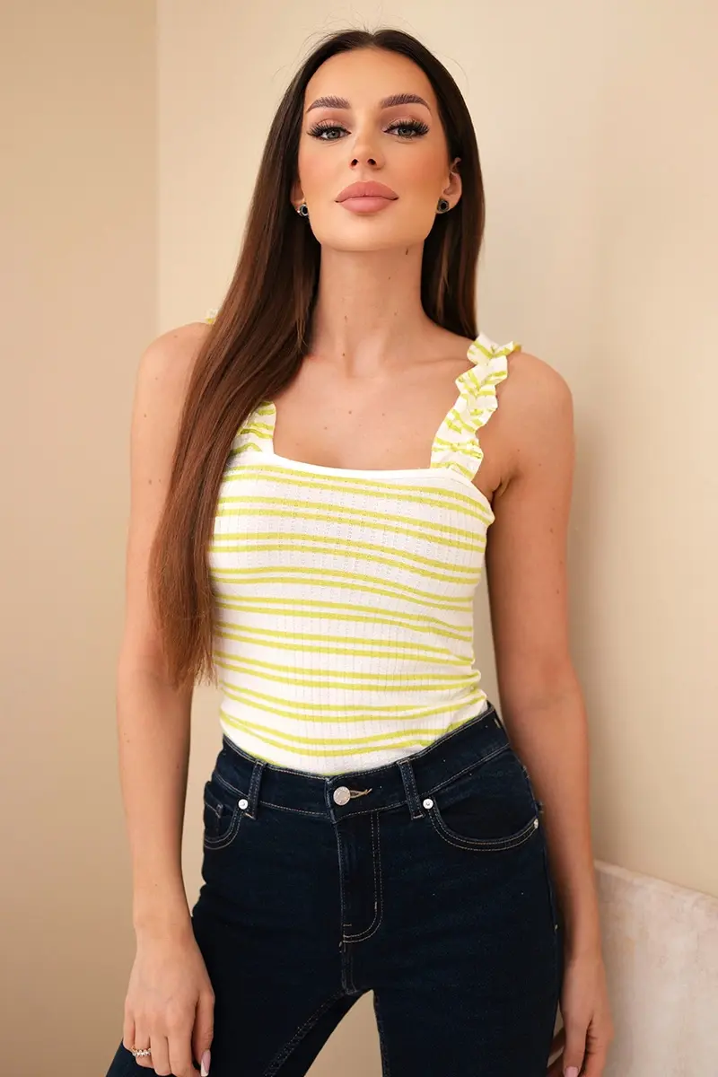 Červený pruhovaný top s volánky