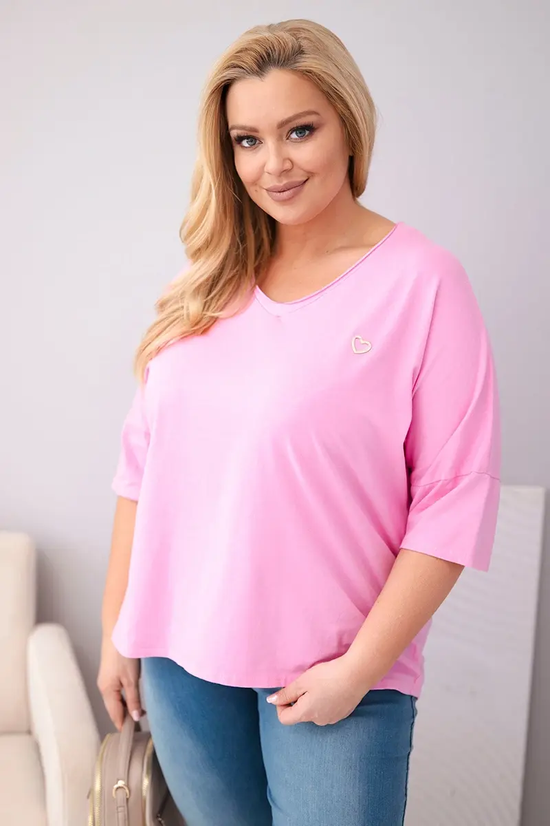 Kesi dámská oversize plus-size halenka V-krk, světle růžová