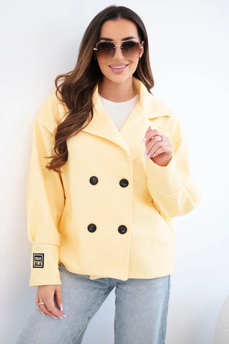 Dámský krátký dvouřadý kabát s límcem žlutý