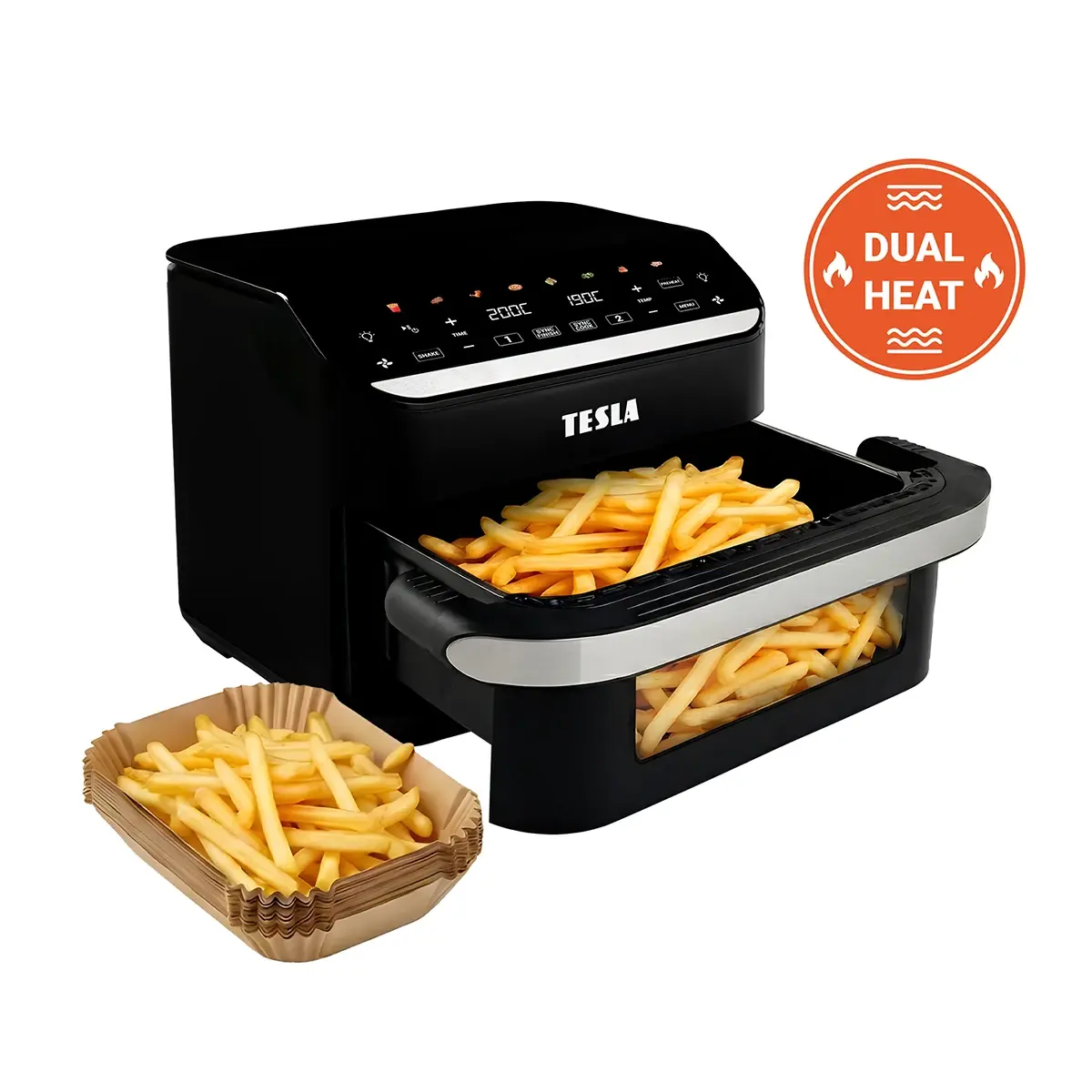 TESLA AirCook DualHeat QD575 XXL - multifunkční duální digitální horkovzdušná fritéza