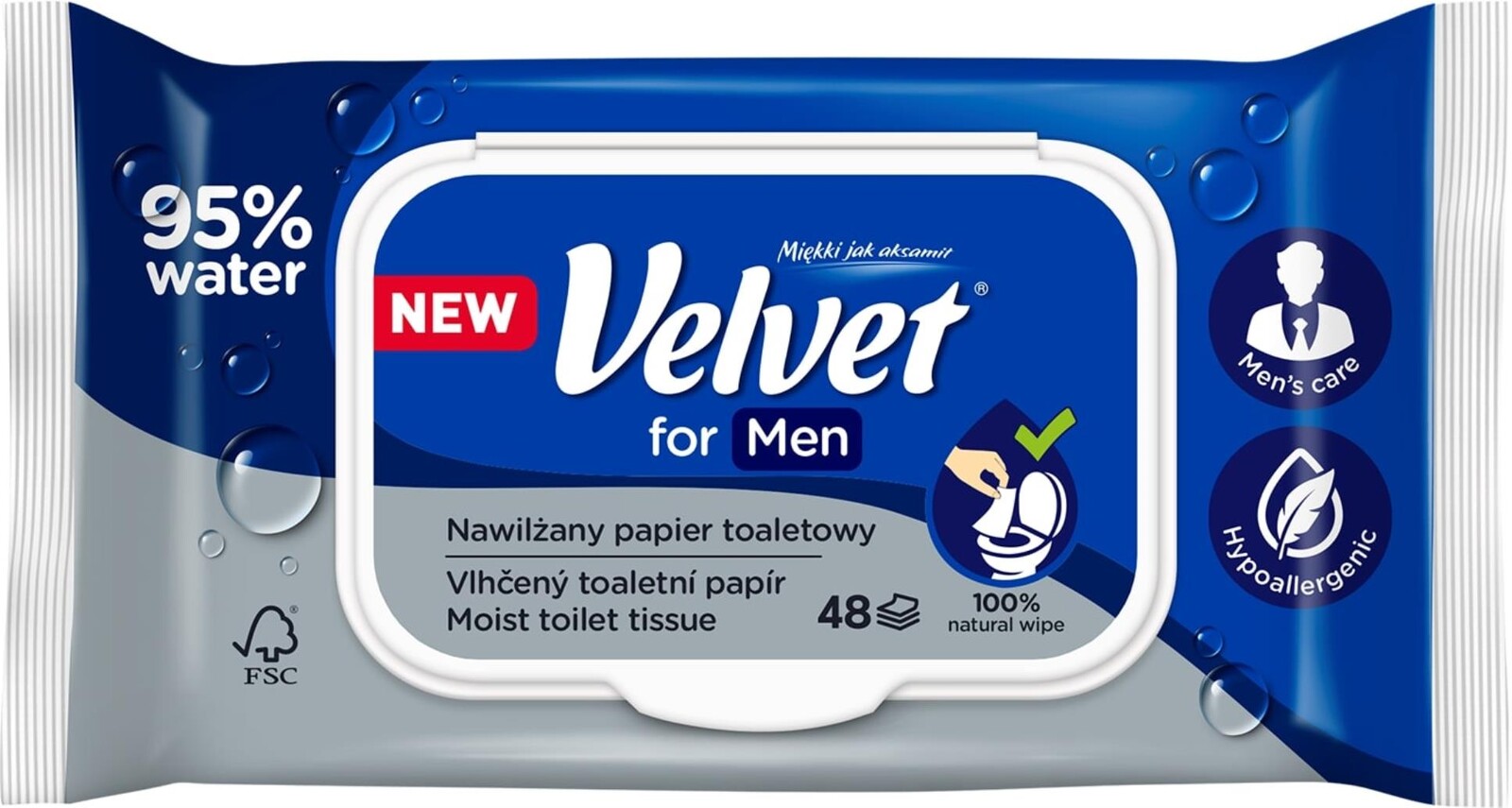 Vlhčený toaletní papír Velver - For Men, 48 ks