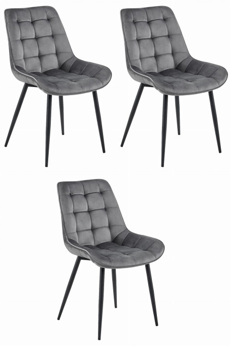 Set tří jídelních židlí BERA sametové tmavě šedé / černé nohy (3ks)