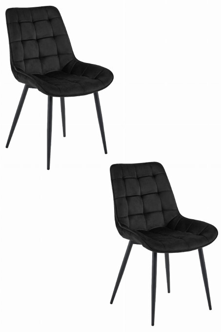 Set dvou jídelních židlí BERA sametové černé / černé nohy (2ks)