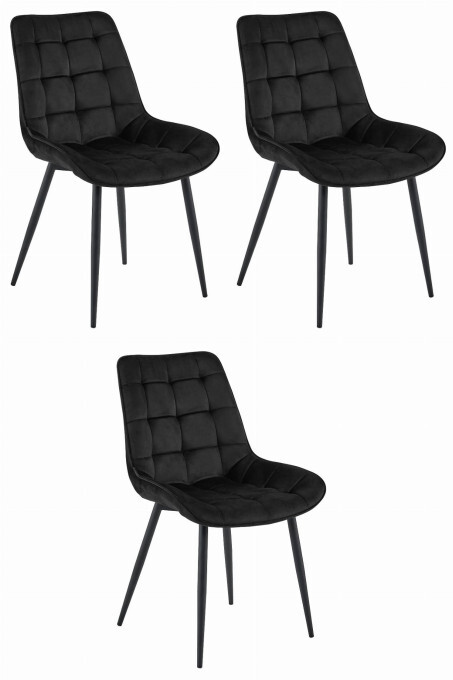 Set tří jídelních židlí BERA sametové černé / černé nohy (3ks)