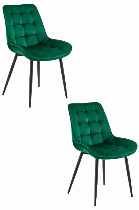 Set dvou jídelních židlí BERA sametové tmavě zelené / černé nohy (2ks)