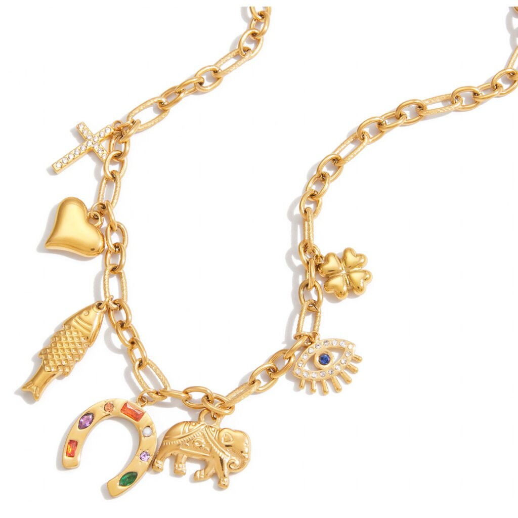 ELENYS Lucky Symbols – pozlacený náhrdelník 18K žluté zlato Délka: 42+5 cm / max. 47