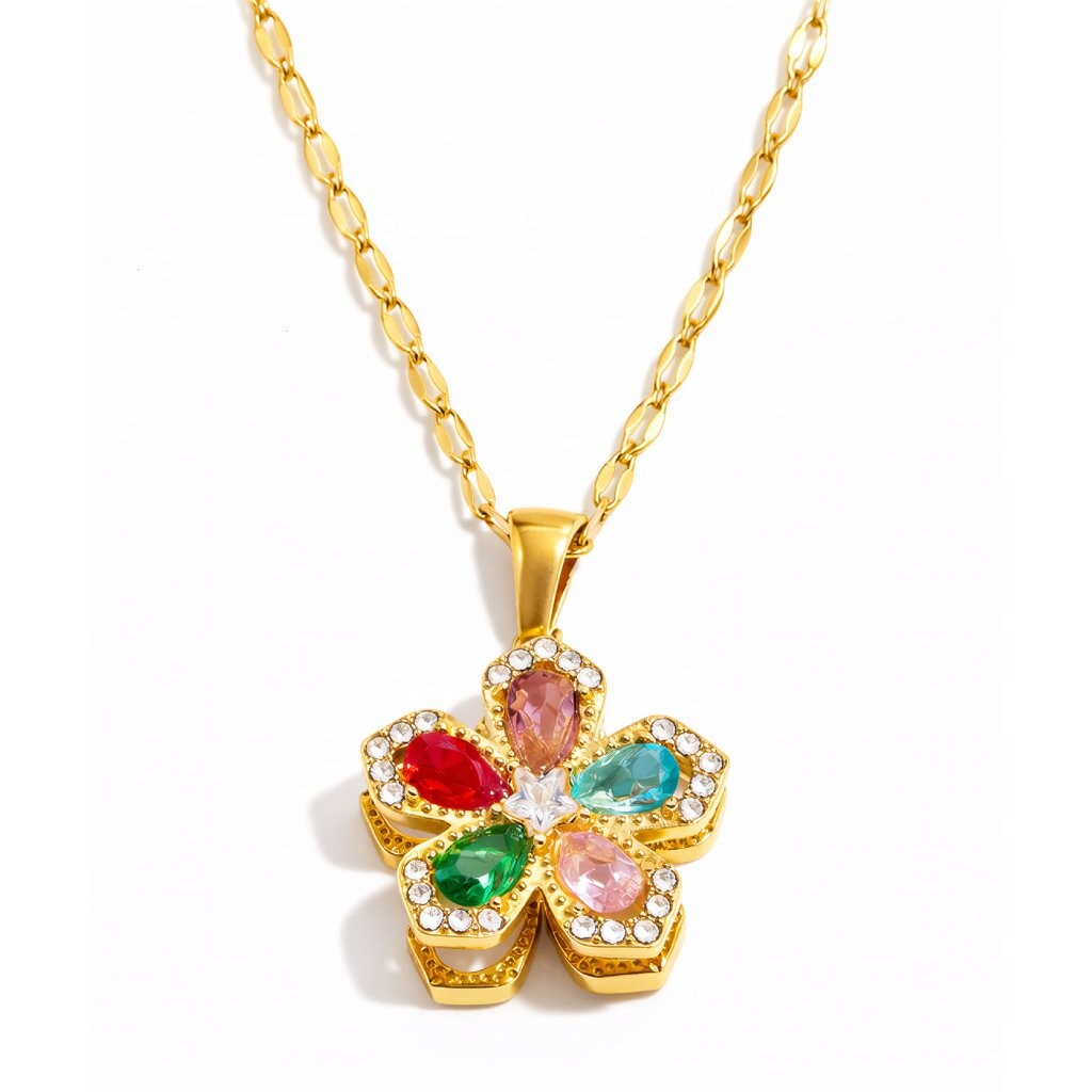ELENYS Floraya Spinner Multicolor – pozlacený náhrdelník 18K žluté zlato Délka: 40+5 cm / max. 45 cm