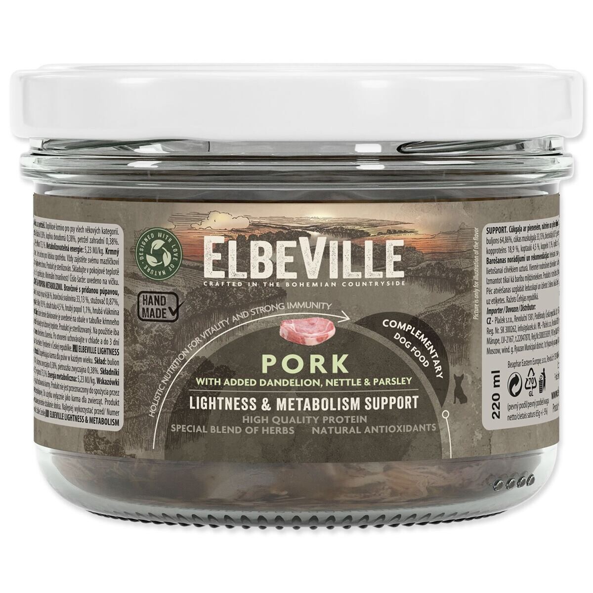 Sklenice Elbeville Dog Lightness & Metabolism Support, vepřové s přidanou smetánkou, 220ml