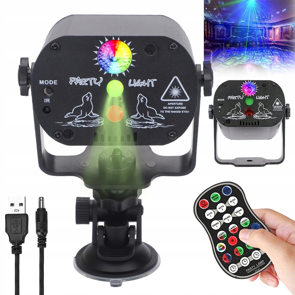 Laserový Projektor Rgb 60 Režimů Dálkové Ovládání Časovač Diskotéka Narozeniny Dům