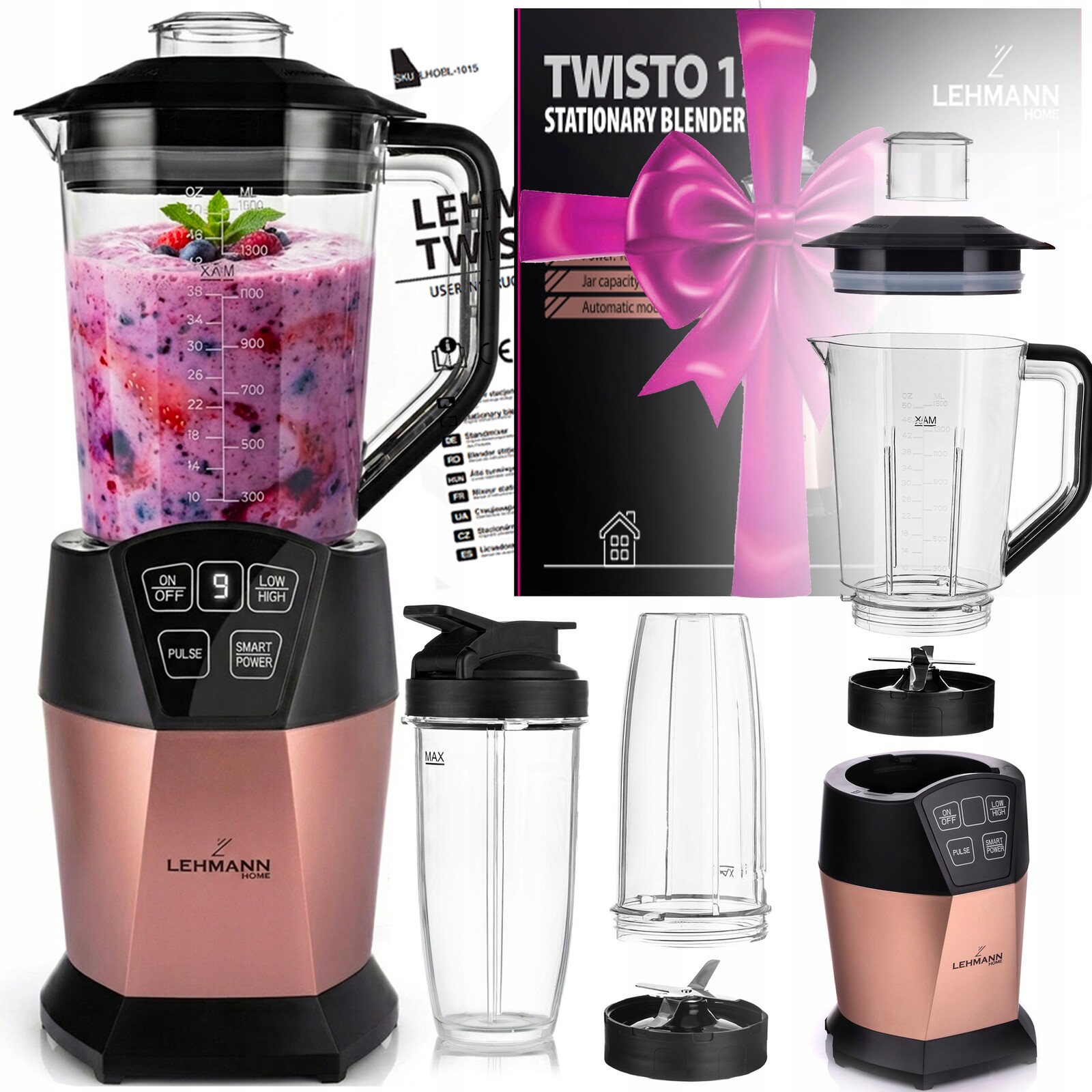 Silný stolní mixér 1,5 l pro koktejly Smoothie Mixér drtí led 1500 W