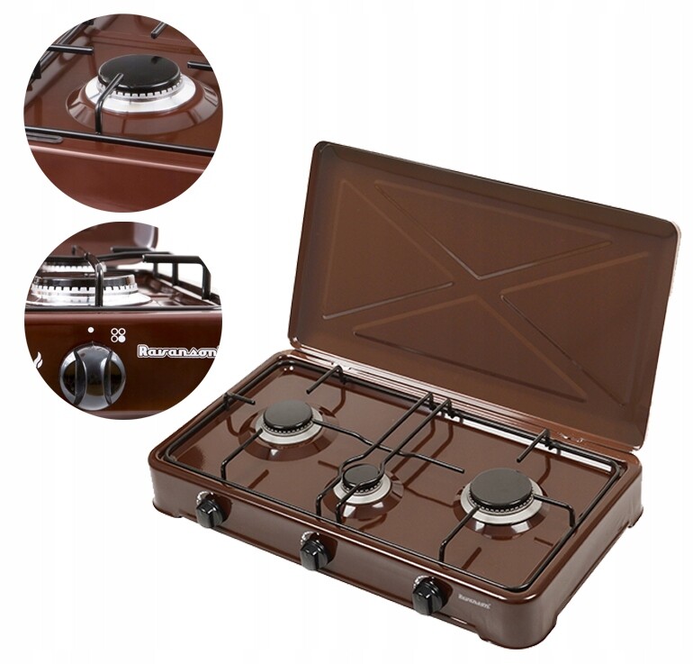 Plynový Vařič 3-PLOTÝNKOVÝ Volně Stojící Turistický, Nastavitelný, Hnědý