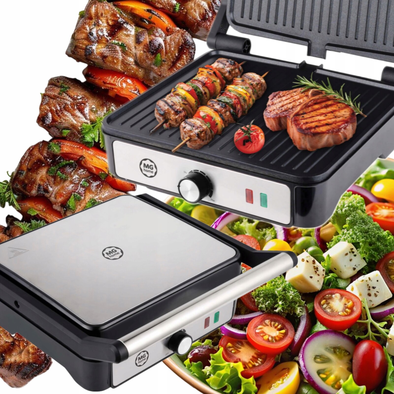 Elektrický Gril Panini Mg Home 2000 W Na Maso Zeleniny Ryb, Podnos Na Tuk