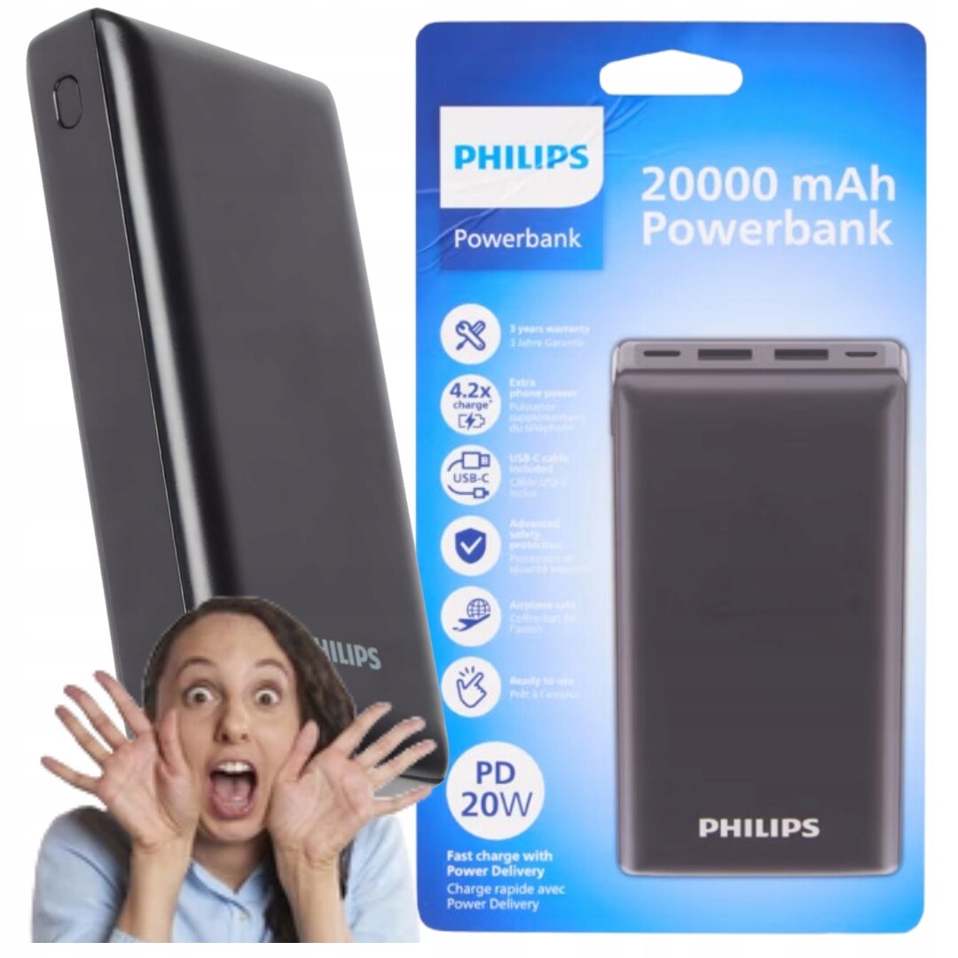 Philips Powerbanka Rychlé Nabíjení 20.000 Mah 4 Plná Nabití Telefonu