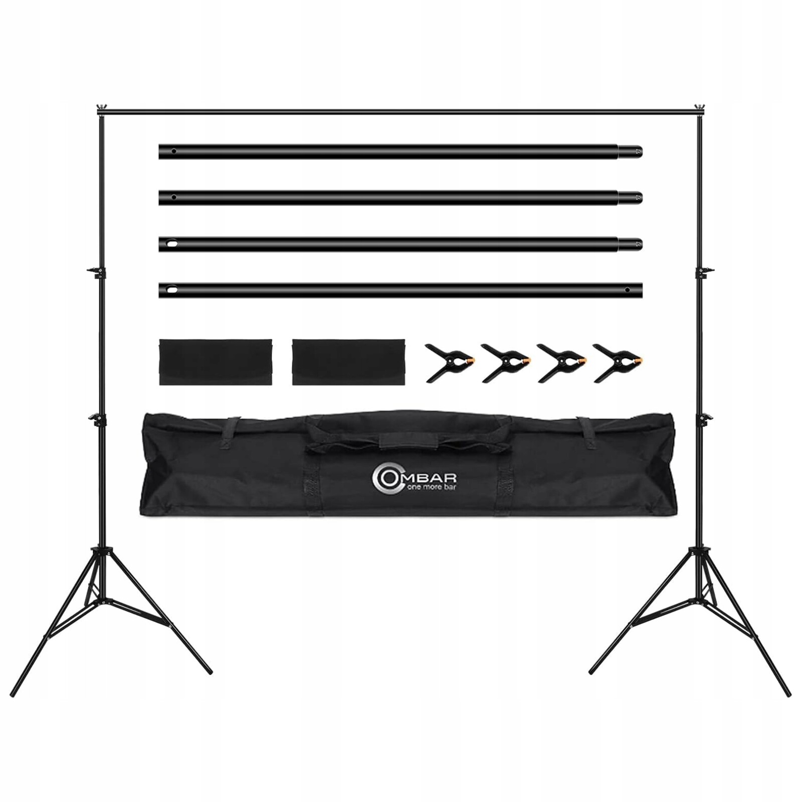 Stativ pro fotografické pozadí Stojan 2x3 m s klipy a sáčky pouzdro černý