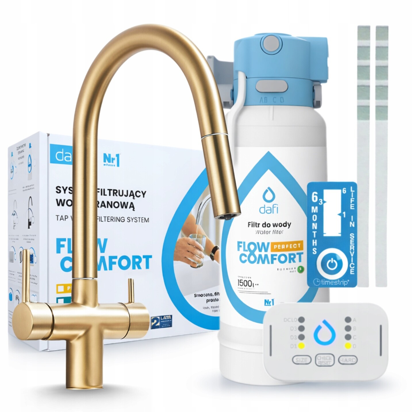 Filtr Na Vodu Dafi Flow Control D-1 A Kuchyňská Třícestná Baterie Zlatá Pzh