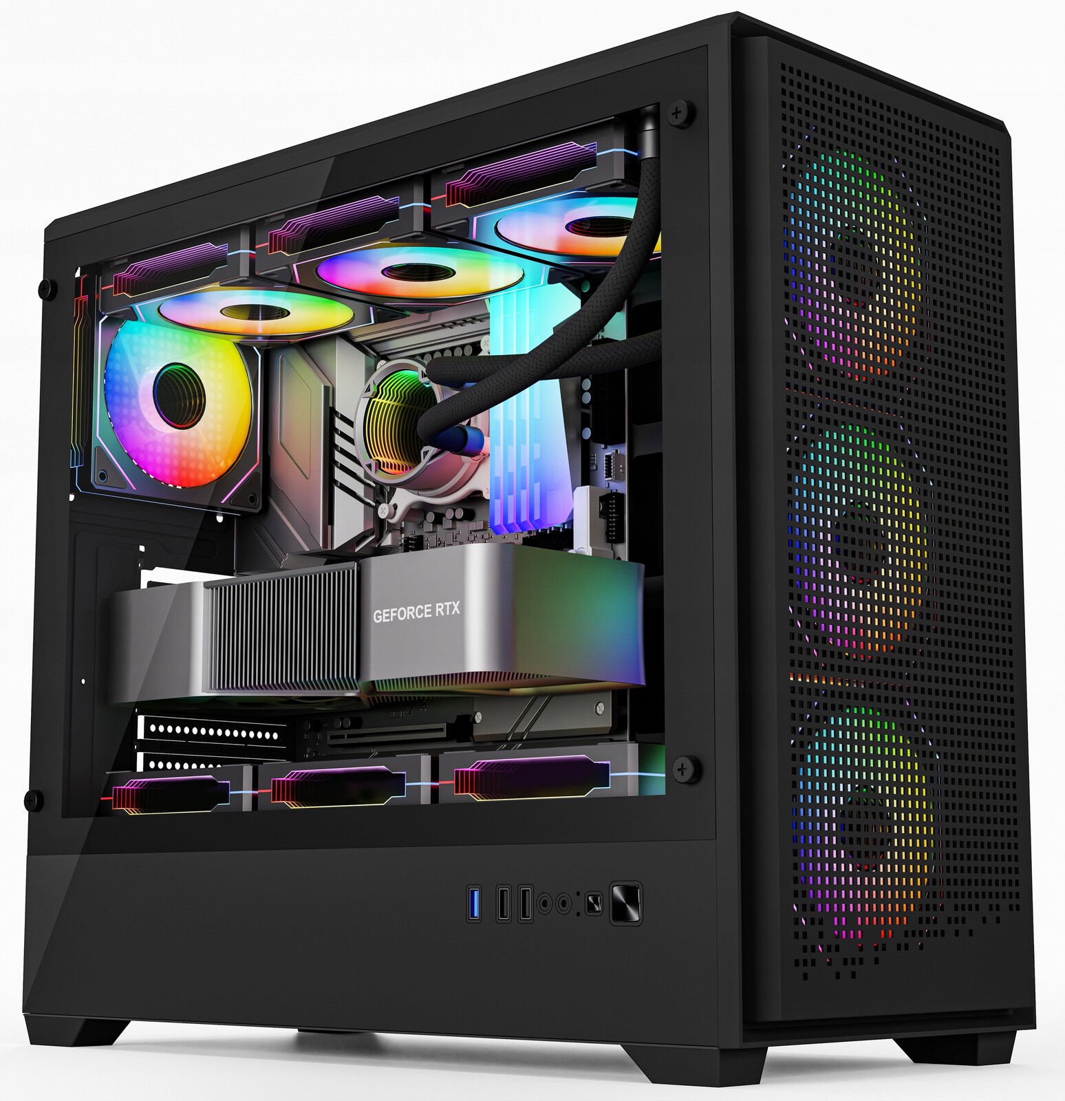 Obrovská Počítačová Skříň Usb 3.0 E-atx Sklo Mesh Sklep 1x Rgb Fan