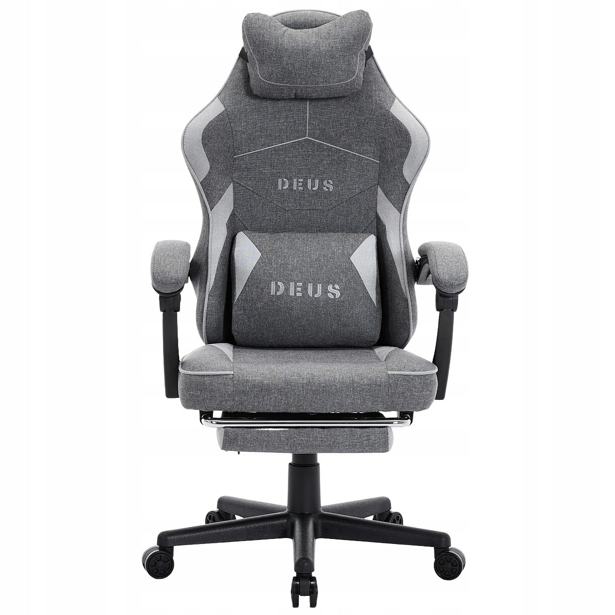 Herní křeslo Deus Edge tkanina výsuvná podnožka, šedá barva
