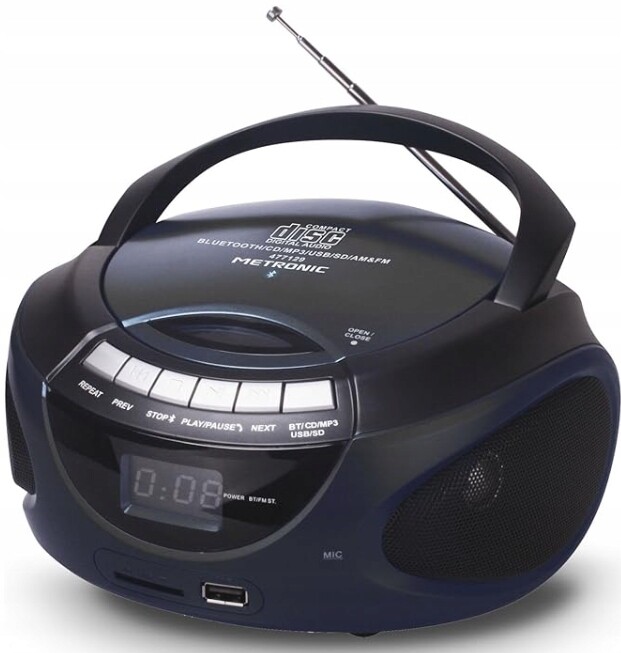 Keni přenosné rádio CD/MP3 s Bluetooth, černé, Usb Sd napájené bateriemi