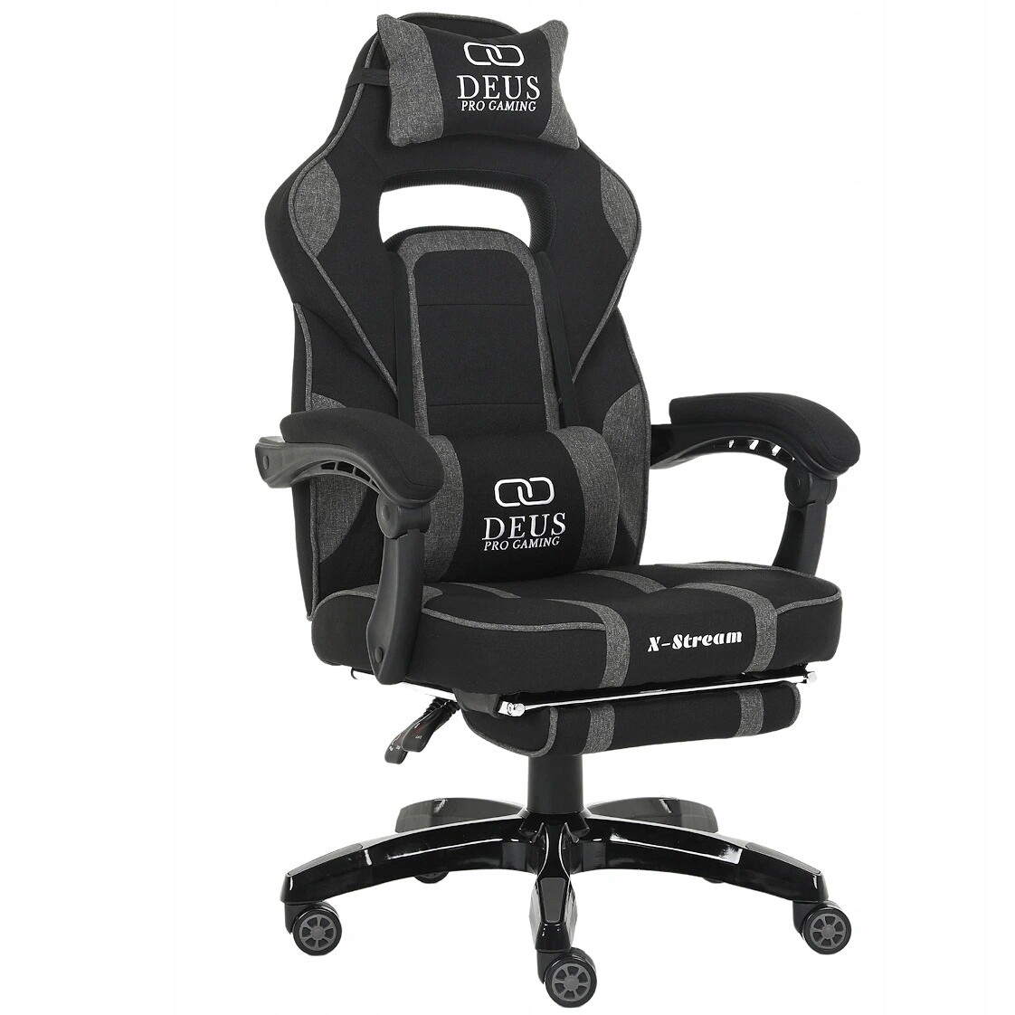 Herní křeslo Deus X-Stream Dark Gray s podnožkou a polštářky