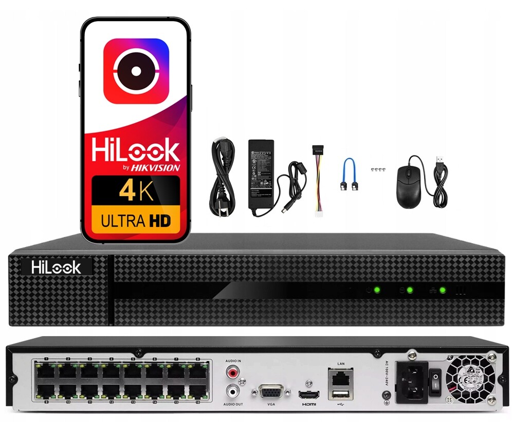 Ip rekordér 16ch 16xPoE HiLook by Hikvision do 8Mpx 4K NVR-216MH-C/16P