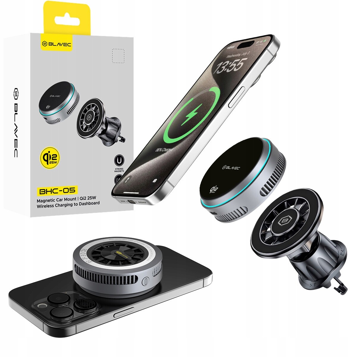 Držák telefonu do auta s indukční nabíječkou 2v1 25W s chlazením