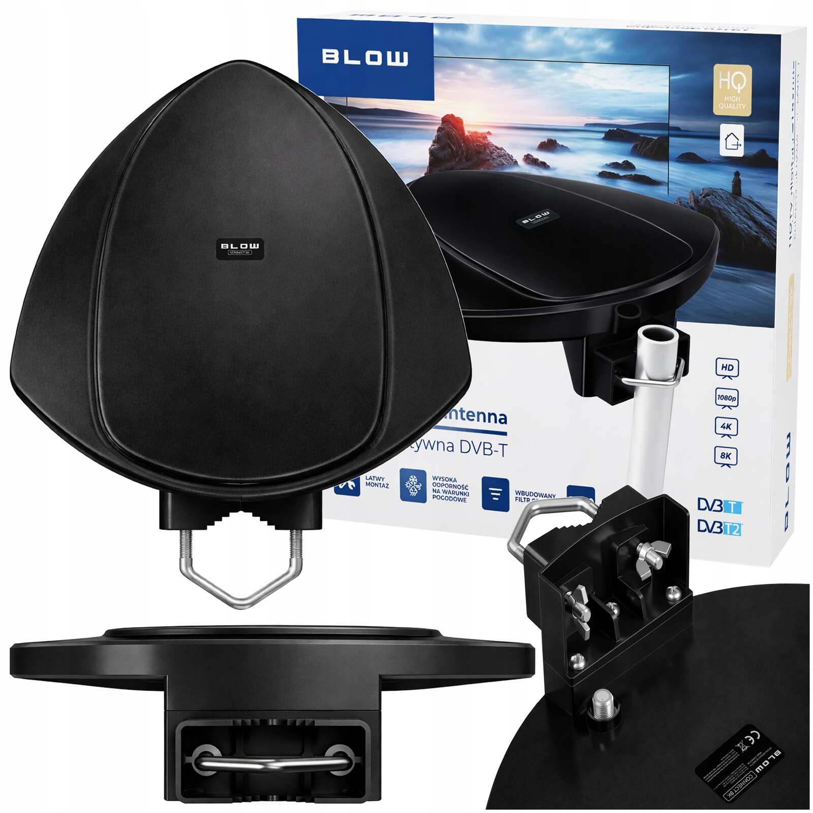 Venkovní Aktivní Anténa DVB-T2 Full Hd Tv 4K 8K Filtr Gsm Uhf Napájecí Zdroj 1 M