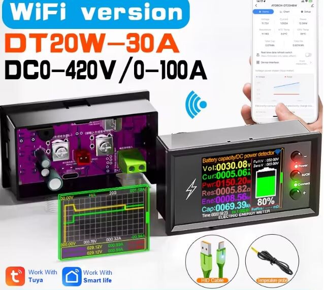 Měřič napětí DC boční s Wifi, Tuya, Watomierz DC 30A DT20
