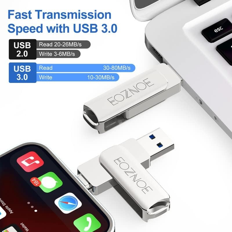 Pendrive Eoznoe 128 Gb výstup Lightning, Usb 3.0, stříbrný