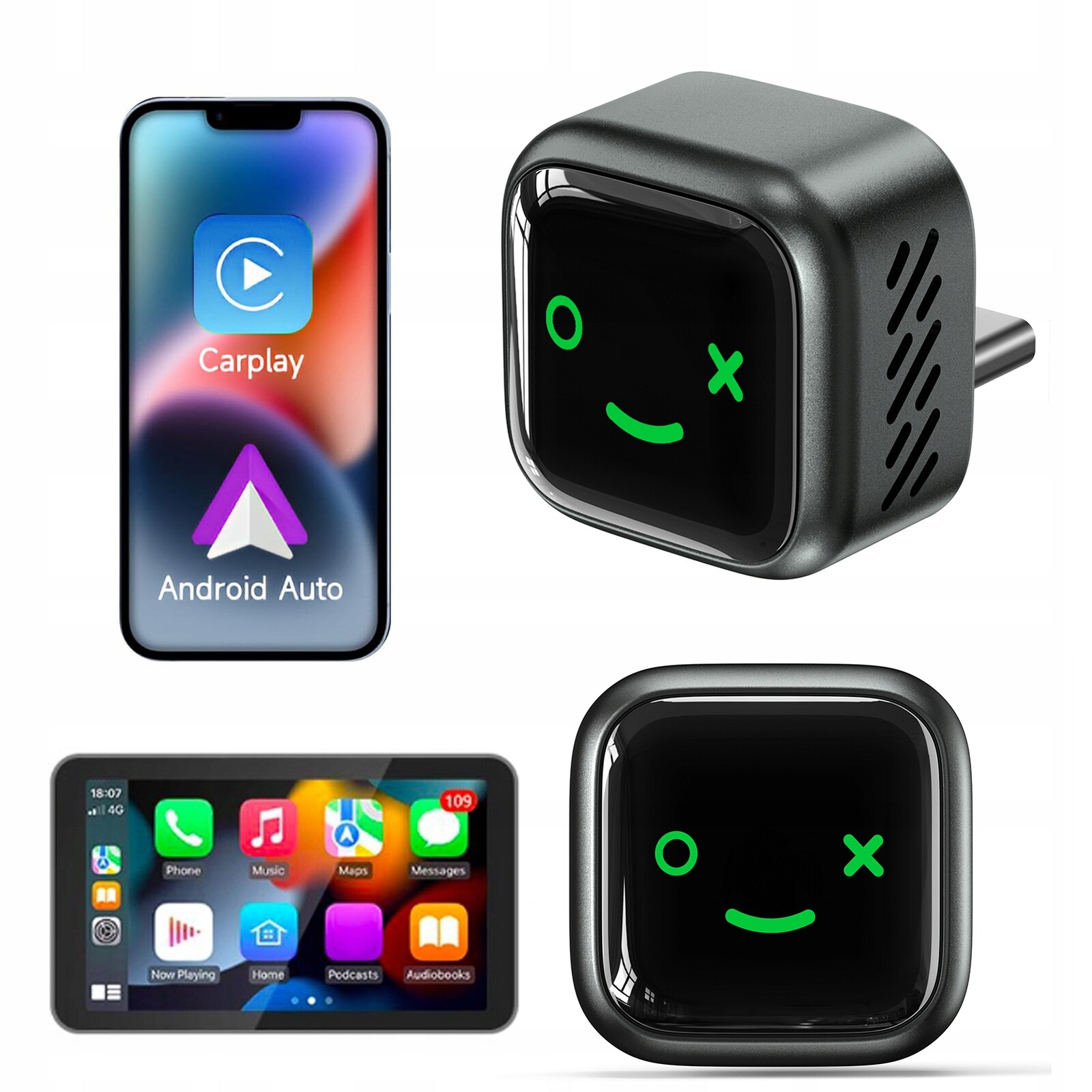 2026 Vylepšený bezdrátový Carplay Android Auto Adapter Plug&Play Mini Ai